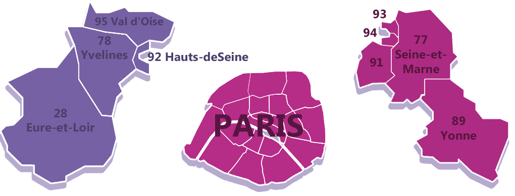 Carte compétences huissier92 en Eure-et-Loir (28) – Yvelines (78) – Hauts-de-Seine (92) - Val d'Oise (95)